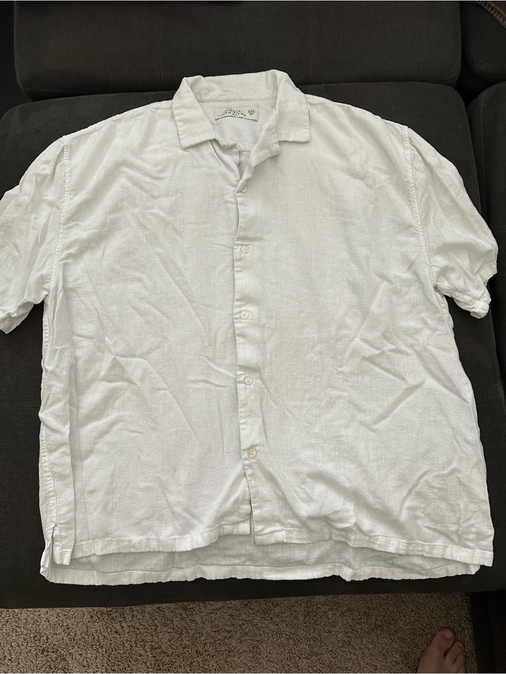 Abercrombie & Fitch Linen Blend Camp Collar White Button-Up Shirt XXL